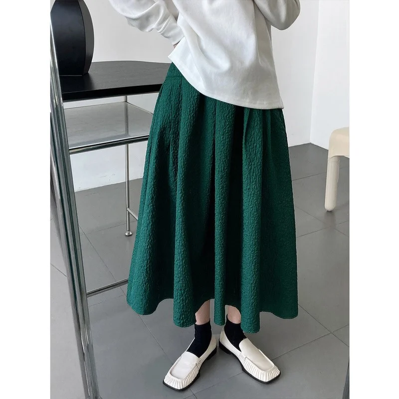 

CINESSD Stereo Jacquard Design Simple All Match Large Swing Mujer Faldas Solid High Waist Skirt Summer New Arrival Femme Jupe