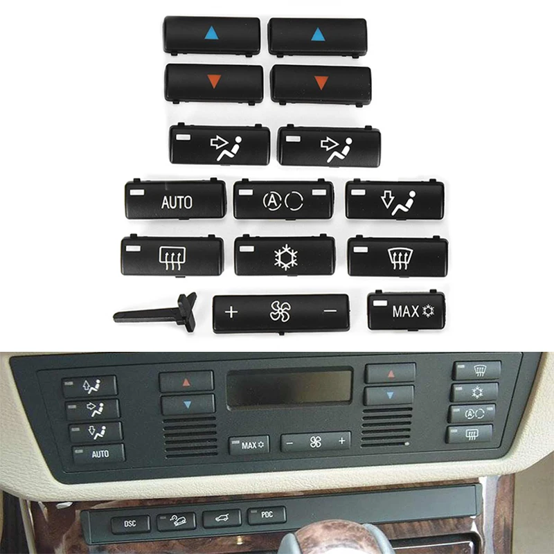 14 düğme anahtar kapakları değiştirme klima A/C kontrol kontrol paneli anahtarı düğmeleri kapatma kapakları BMW E39 E53 525i 530i 540i m5 X5