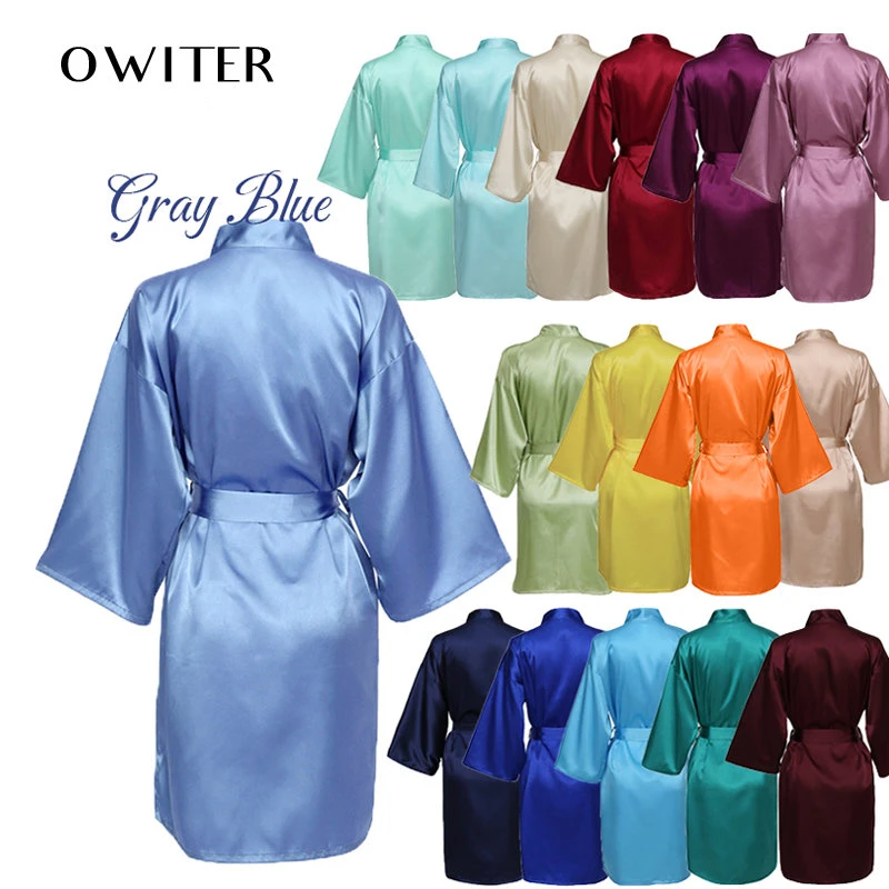 Bridesmaid Robes Silk Robe Bride Robe Short Satin Robe Women Wedding Robe Bathrobe Sleepwear Gray Blue
