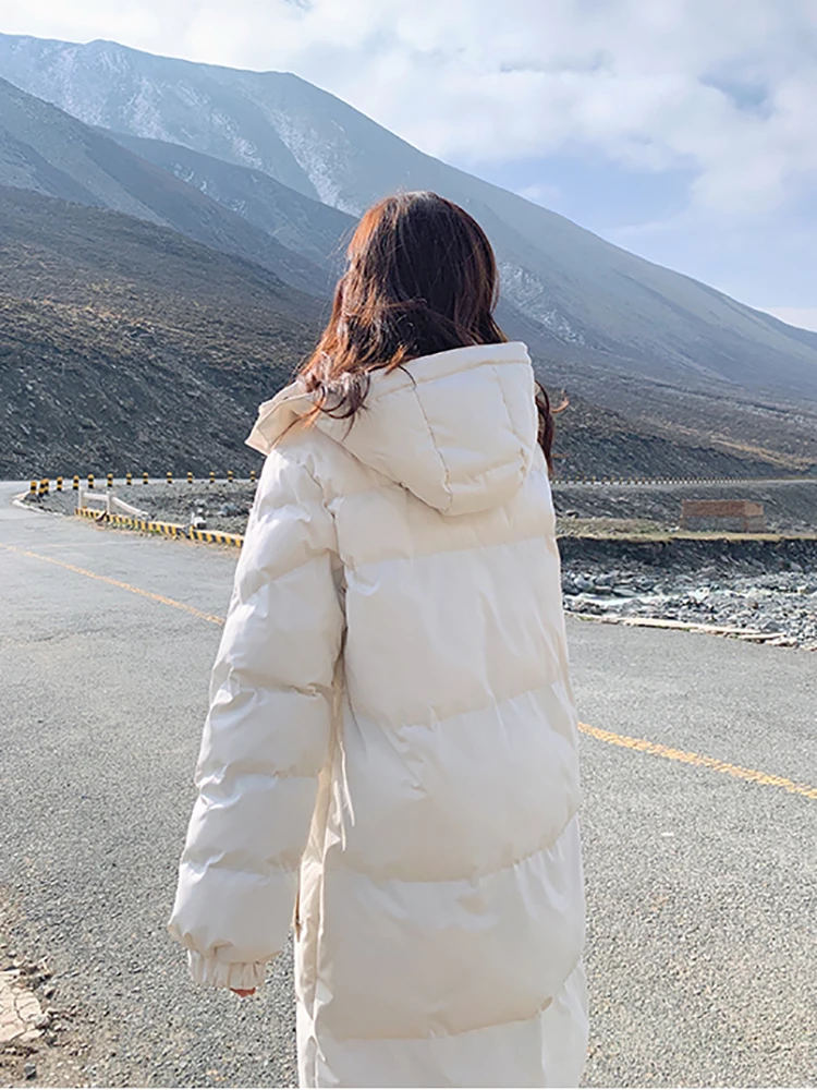 AOSSVIAO New Solid Color Long Straight Winter Coat Casual Women Parkas Clothes Hooded Stylish Winter Jacket Female Outerwear