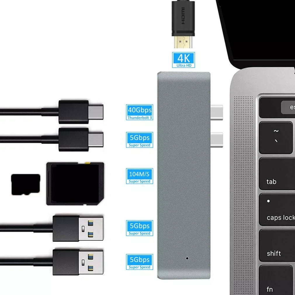 

USB 3.1 Type-C Hub To HDMI-compatible Adapter 4K Thunderbolt 3 USB C Hub with Hub 3.0 TF SD Reader Slot PD for MacBook Pro/Air