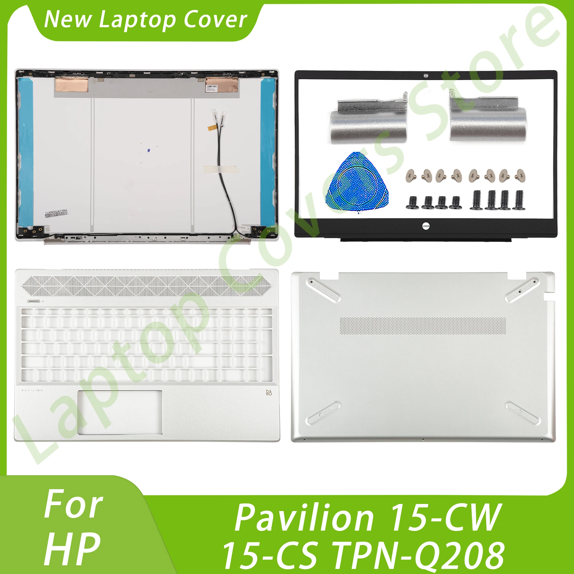 

New LCD Back Cover For HP Pavilion 15-CW 15-CS TPN-Q208 Front Bezel Palmrest Hinges Bottom Case Laptop Parts Replacement Silver