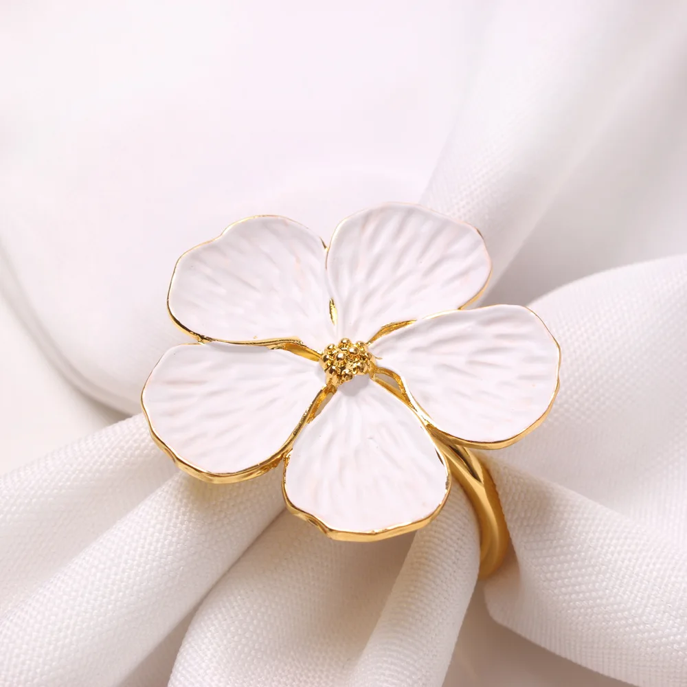 Napkin Rings White Big Flower Holders Novelty Buckle Design Becket For Hotel Banquet Wedding Party Event Dining Table Decoration