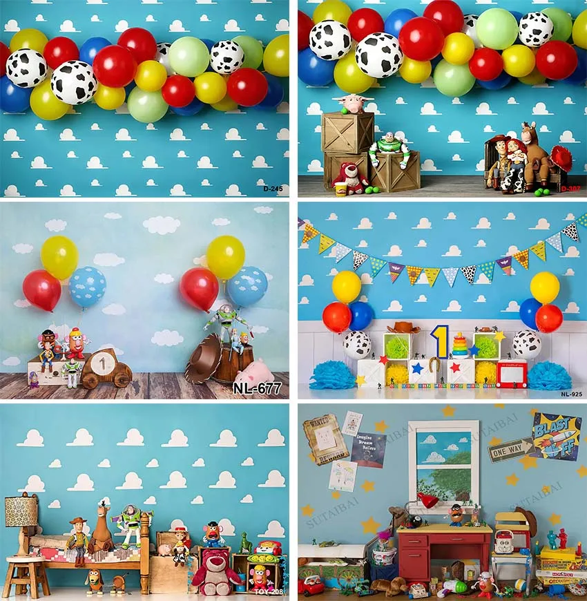 

Disney Toy Story Photography Backdrop Boy Birthday Photo Backdrop Baby Shower Custom Decor Banner Poster Photo Booth Backdrop