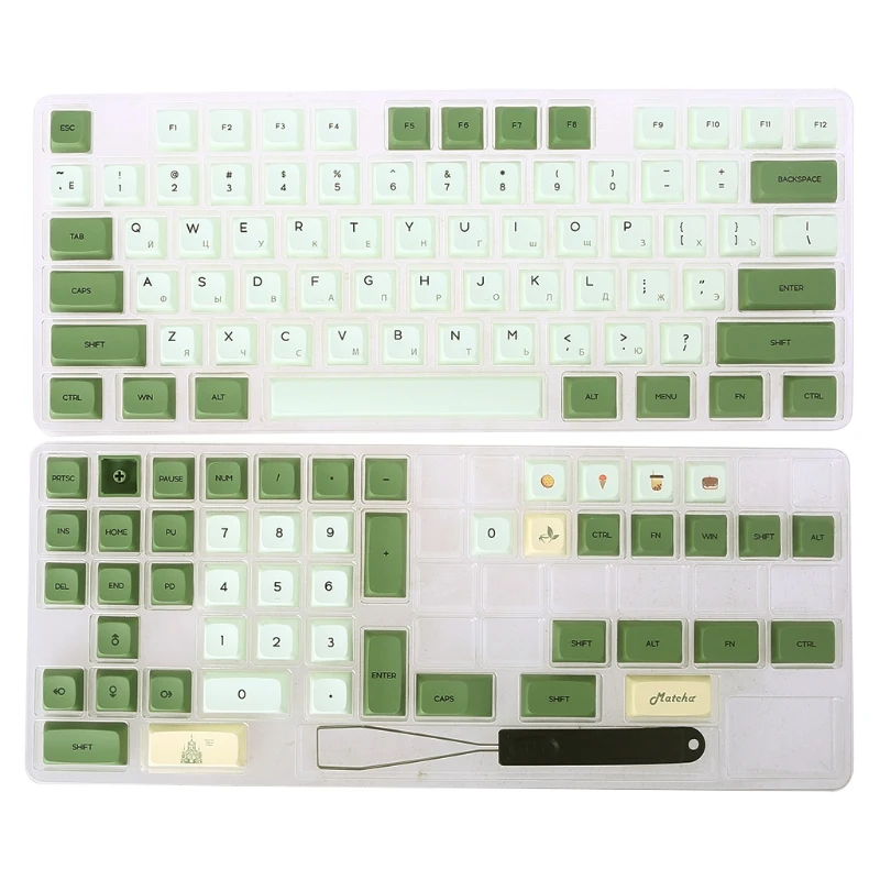

keycaps 124 Pieces PBT Matcha Keycap Similar to XDA Profile Japanese Korean Russian English for MX Switches 61/64/68/87/96/104/1