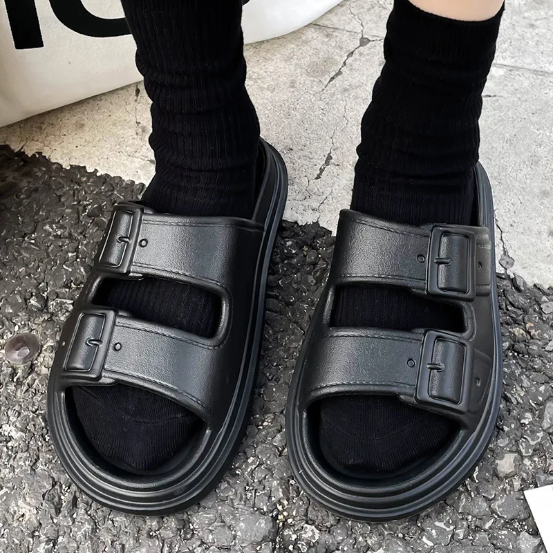 New Buckle Design Women Summer Beach Slippers Fashion Home Soft Anti Slip EVA Shoes 2023 New Suitable Indoor Outdoor Men Shoes