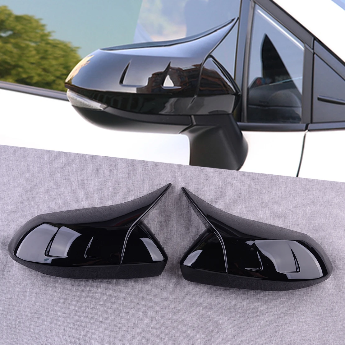

1 Pair Car Exterior Left Right Horn Style Rear View Door Side Mirror Cover Cap Glossy Black ABS Fit for Toyota Corolla 2020 2021