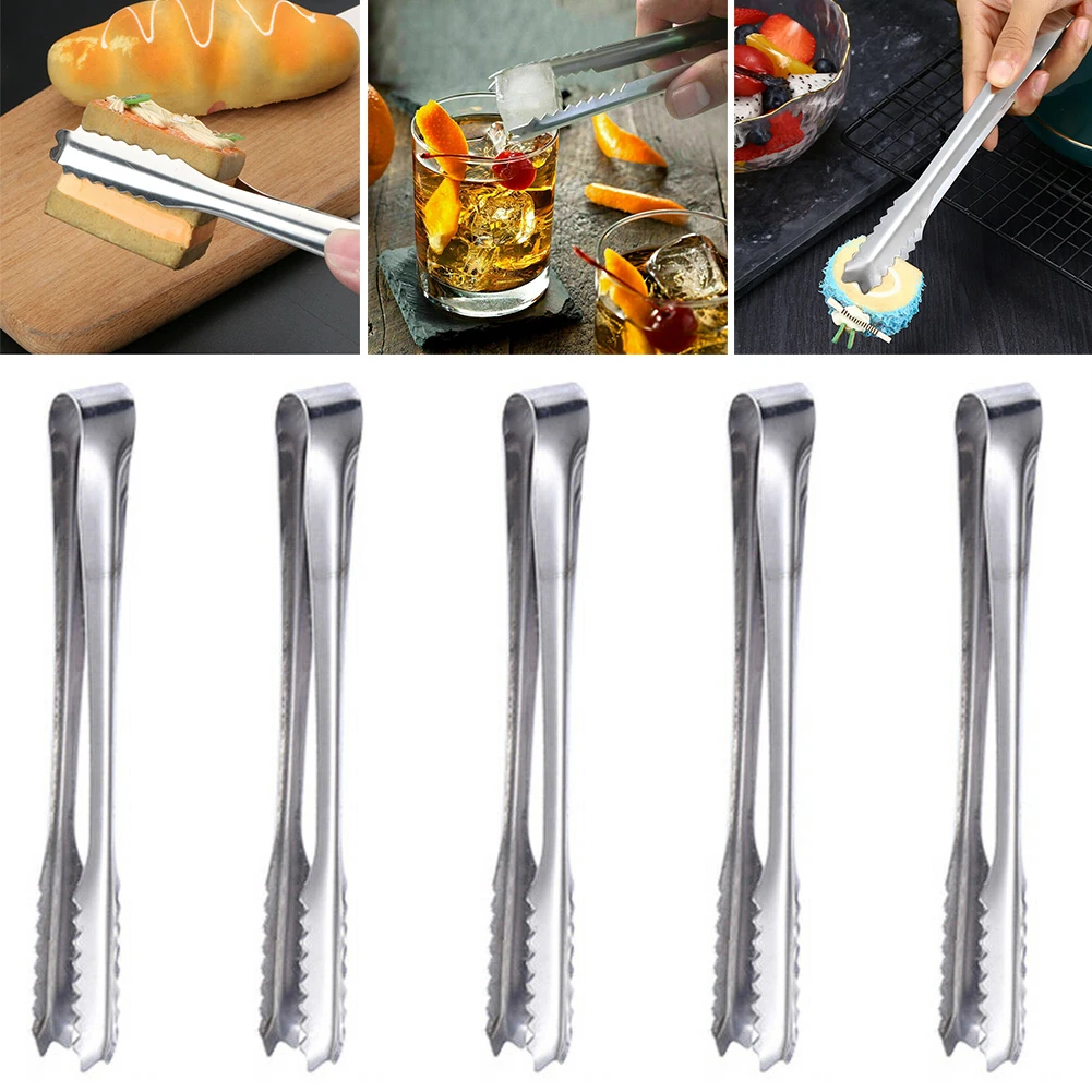 

5pcs Stainless Ice Cube Tongs Kitchen Tongs Buffet BBQ Picnic Party Food Clip Sweet Candy Bread Clips Home Kitchen Bar Tools