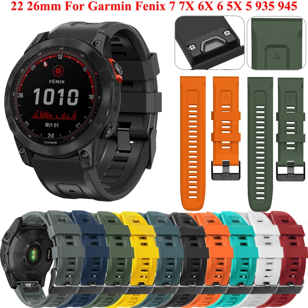

26 22mm Smart Watch Strap For Garmin Fenix 7 7X 6 6X 5 5X 5plus 3 3HR Forerunner 935 945 Quick Release Silicone Smart Wirstbands