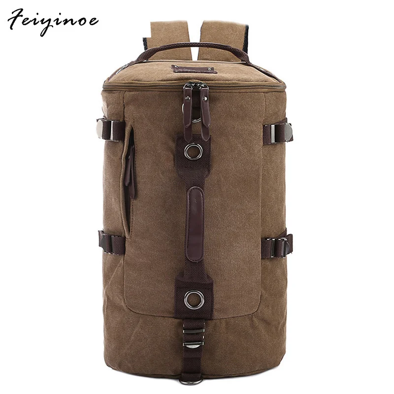 

Large Capacity Man Travel Bag Mountaineering Backpack Men Bags Canvas Bucket Shoulder Backpack 012 Solid Bag Soft Handle