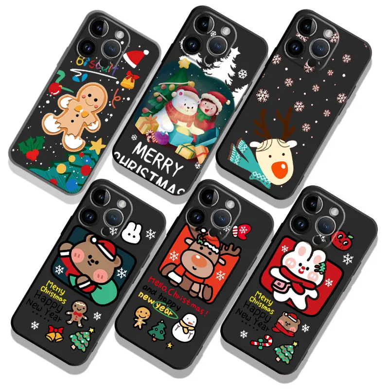 

Phone Silicone Merry Christmas Cartoon Case for iPhone 11 12 13 14 Pro Max 7 8 Plus XS XR i12 5 i13 7plus i11 7p Luxury Shell