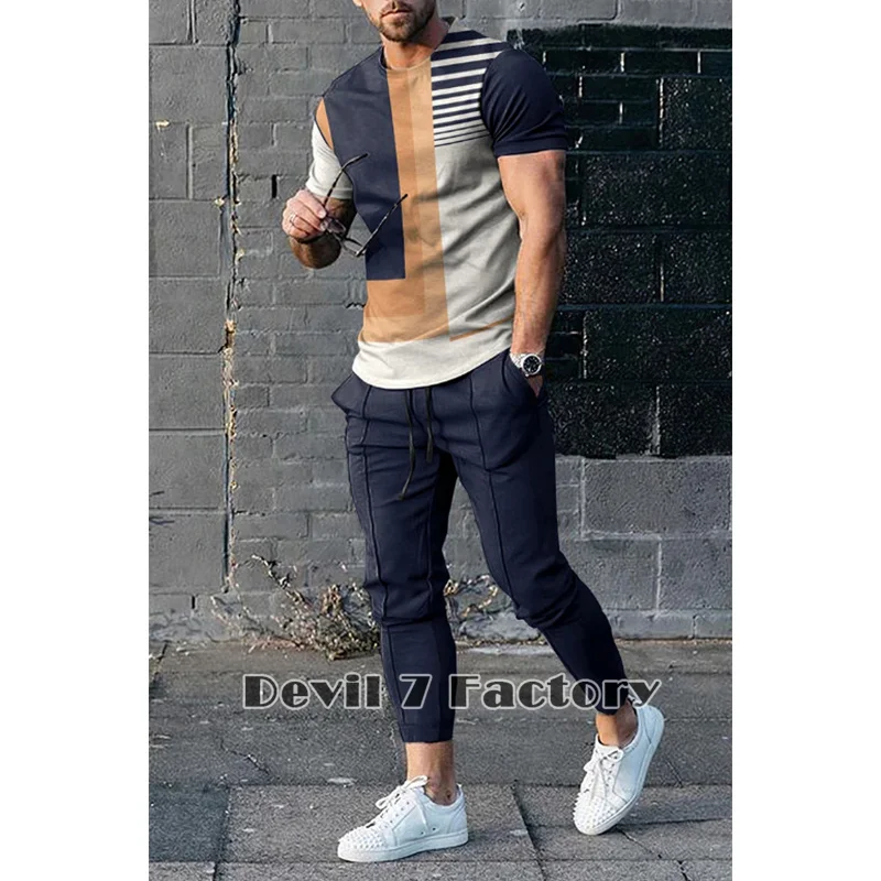 Men's T Shirt Short Sleeve Sports Pants Suit Summer Fashion Trousers Tracksuit 2 Piece Set 3D Print Male Clothes Jogging Outfits