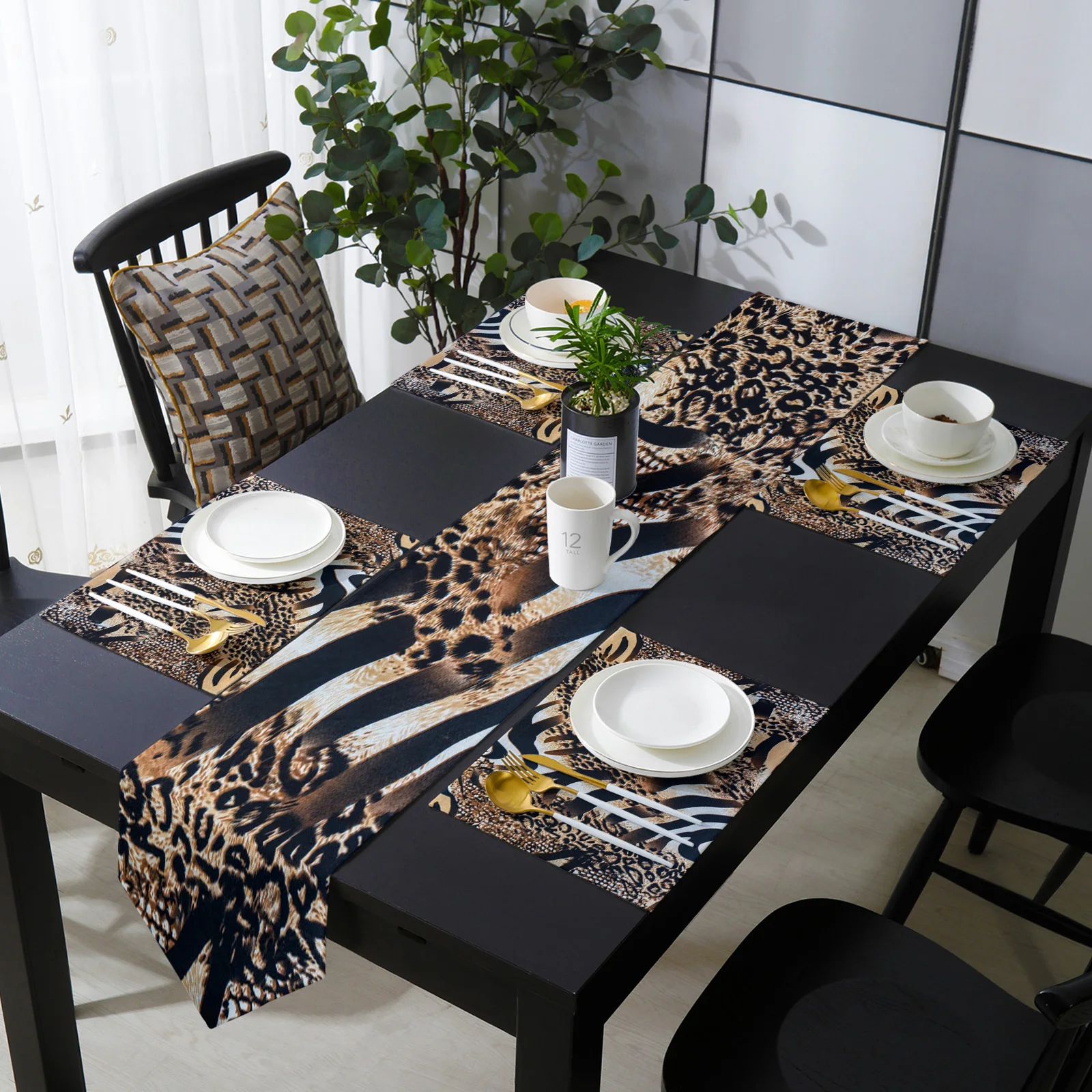 

Tiger Skin Texture Table Runner Holiday Kitchen Dining Table Runners Place Mats Set for Home Party Decor
