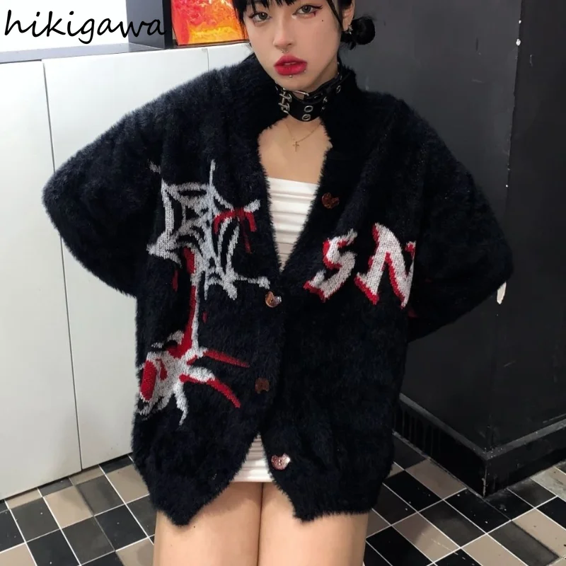 Y2K Топы оверсайз кардиган 2023 женская одежда Harajuku панк Sueter Pull Femme вязаный корейский