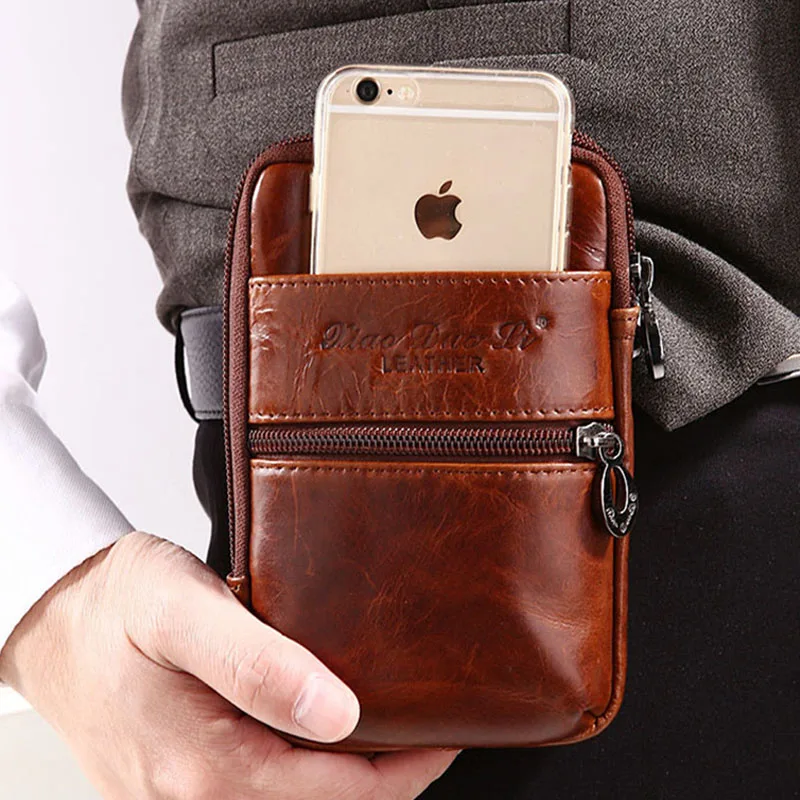 Мужская сумка из натуральной кожи с крючком для мобильного