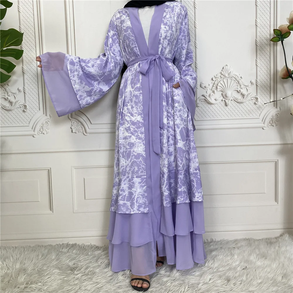 Chiffon Cardigan Abaya Dubai Turkey Kaftan Muslim Printed Long Dresses For Women Casual Robe Kimono Femme Caftan Islam Clothing