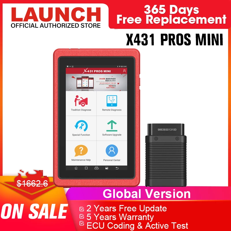 Сканер диагностики LAUNCH X431 Pros Mini OBD2 инструменты версии 2022 с кодированием ЭБУ и функцией полного сброса системы 2-летнее бесплатное обновление.