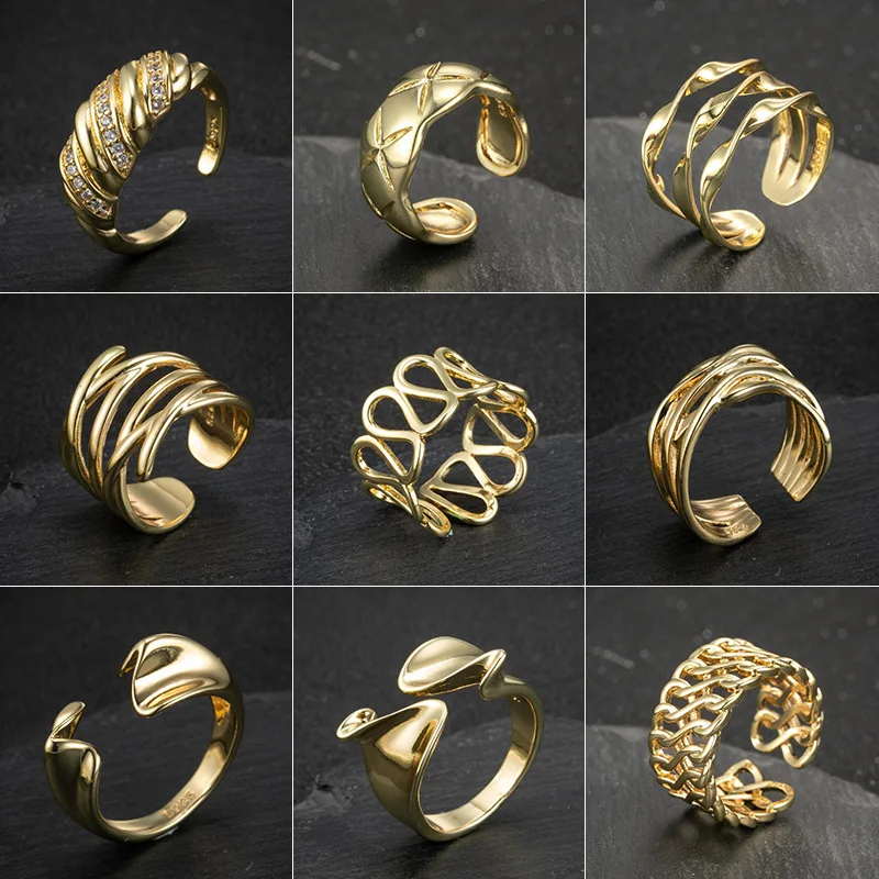 

QIAMNI Открытые Кольца неправильной геометрической формы для винтажного стиля 2022, трендовые золотистые кольца на палец для женщин и мужчин, мо...