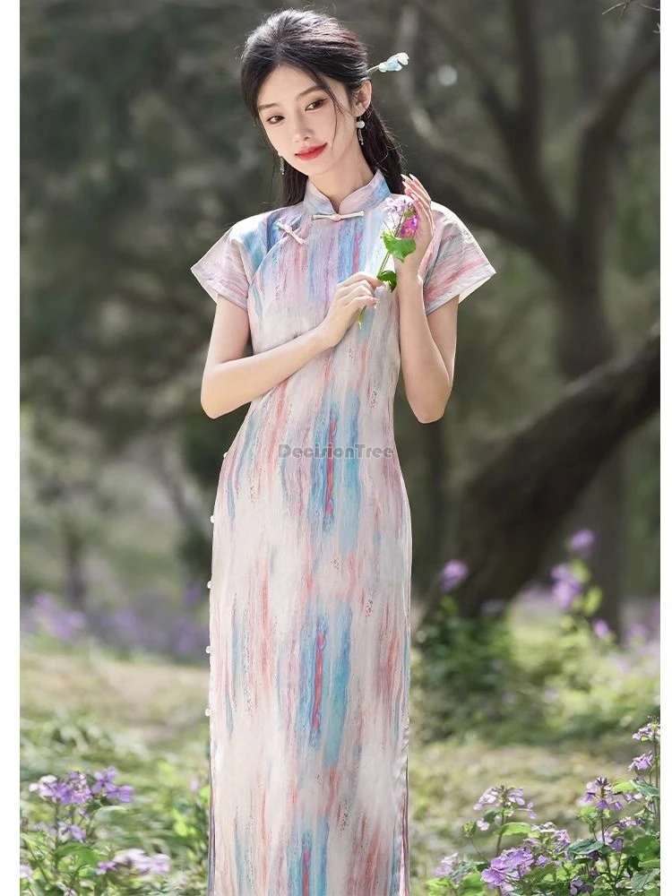 2024 цельное китайское улучшенное ретро-модное женское платье Cheongsam с длинными