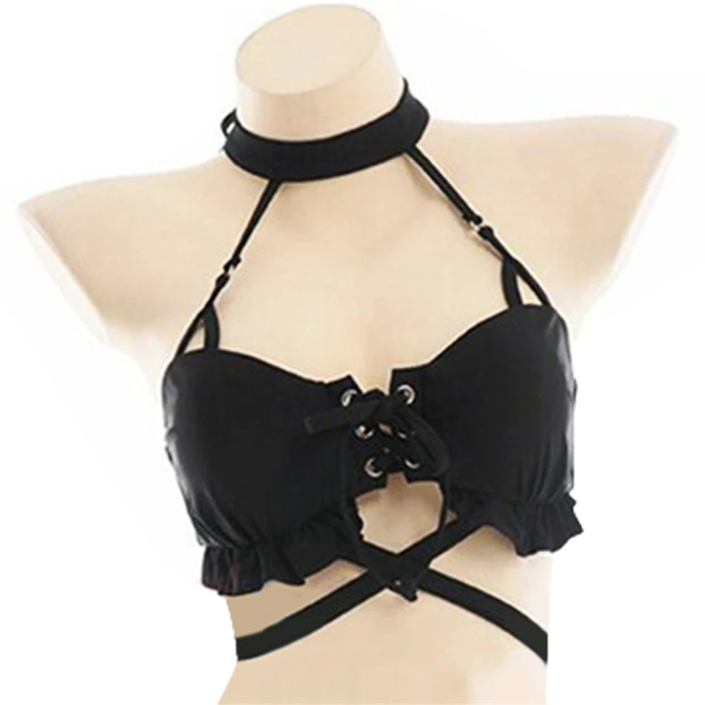 Anime Misa Amane Cosplay Costume Two Piece Swimsuit Women Girls Sexy Halter Cross Rope Bathing Suit Halloween Outfit