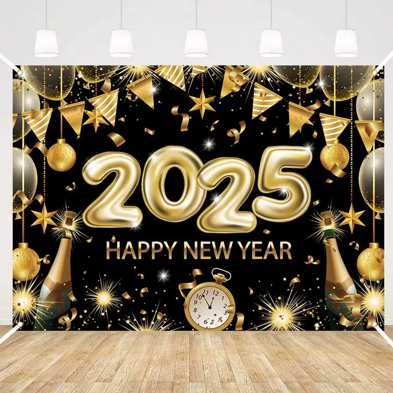 Баннеры с Новым годом 2025 6 88 х 4 92 фута черное золото баннер на Новый год украшения