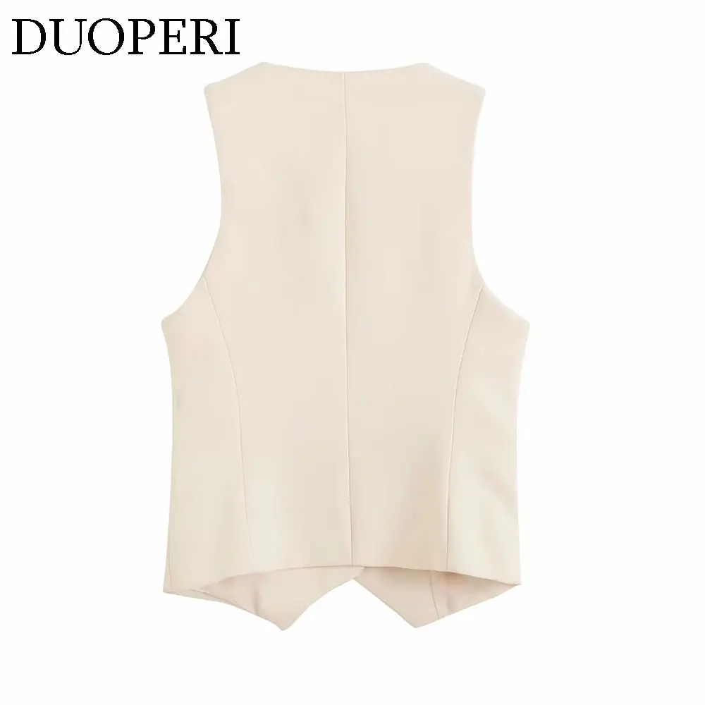 Бежевый женский модный жилет с v-образным вырезом и однобортной застежкой из