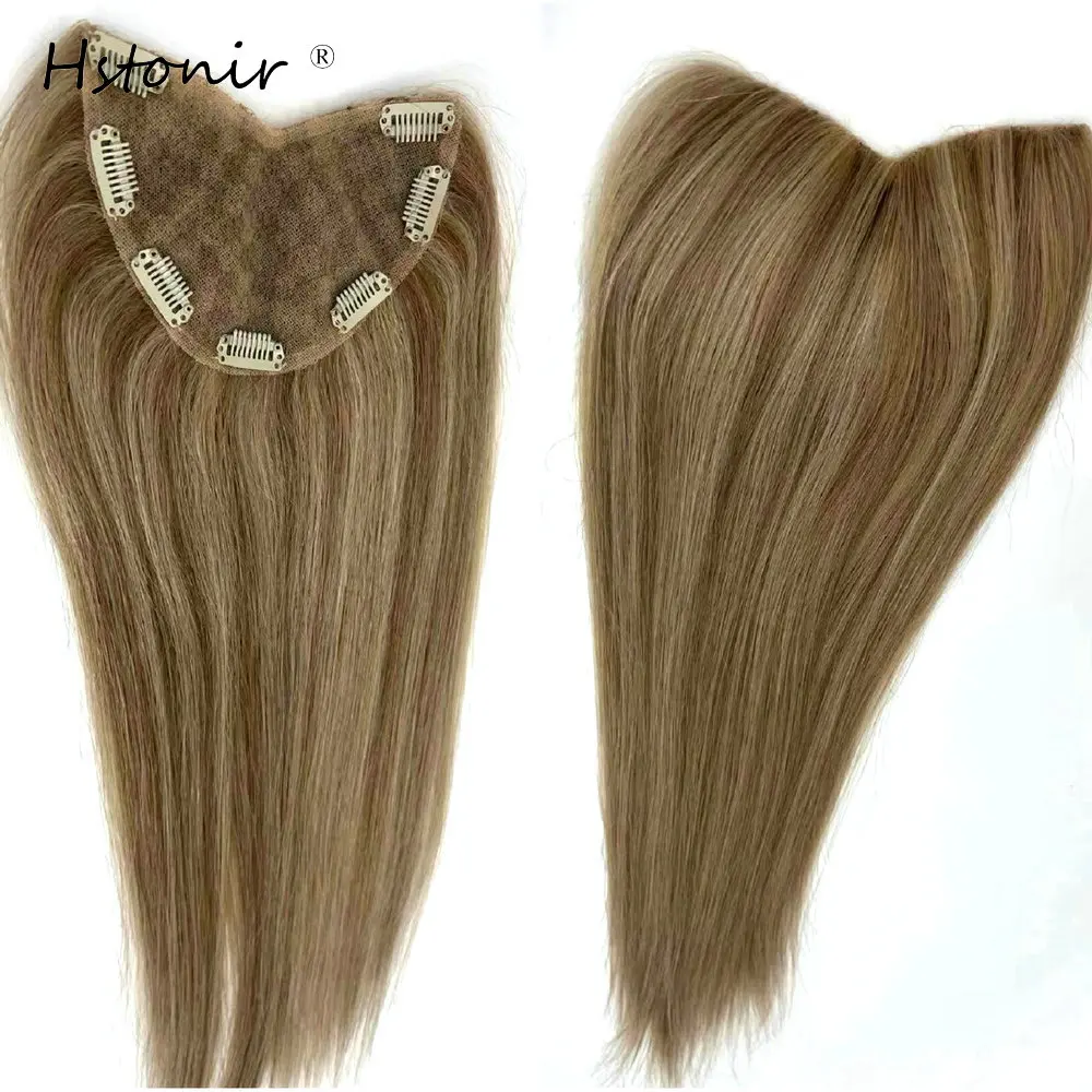 Hstonir V Shape Women Topper European Remy Hair Pieces Mono Lace Clips In Toupee For Woman Human Hair Top Piece TP44