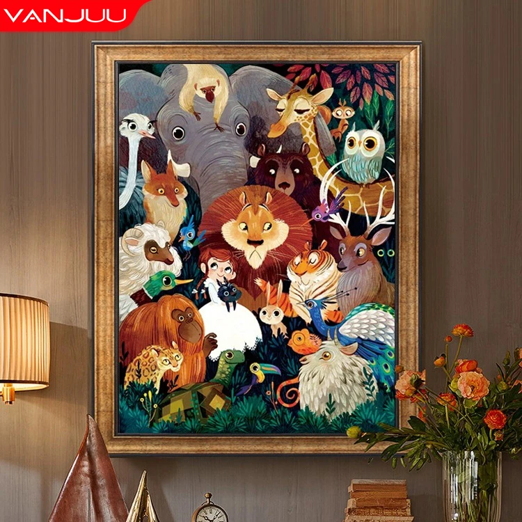 

VANJUU Cross Stitch Kits Anime Full Embroidery Animal Park 11CT Thread Embroidery DIY Needlework Handmade DIY Home Decor