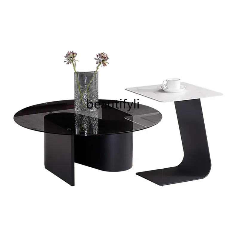 

yj Tempered Glass Living Room Coffee Table Tea Table Stone Plate Light Luxury Modern round Table