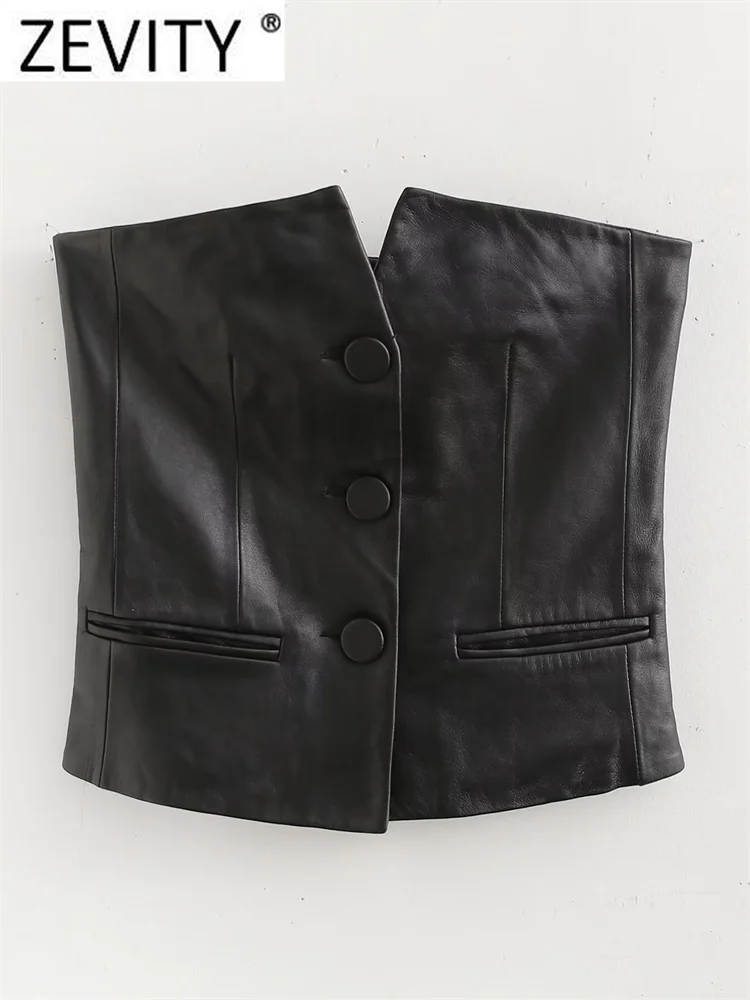 Zevity новинка 2024 женская модная тонкая блузка из искусственной кожи без бретелек