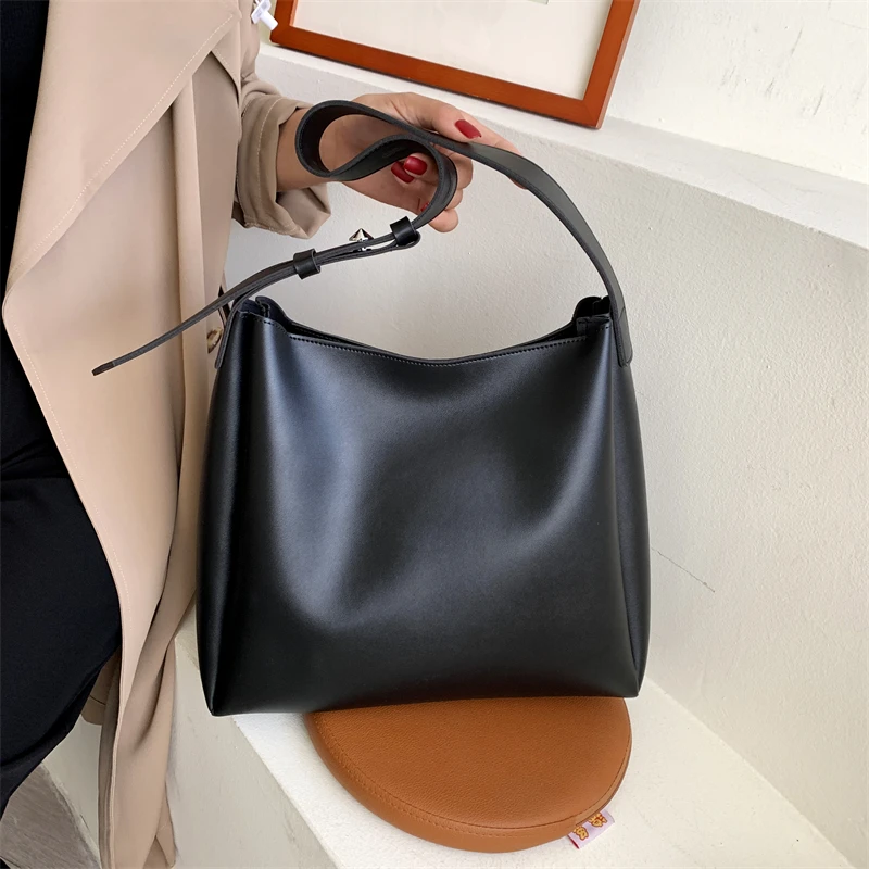 

Quality Women Tote Bags 2 Pcs/Set Large Capacity Shopper Shoulder Bag Pure Color Wide Strap Soft PU Leather Female Handbags 2022