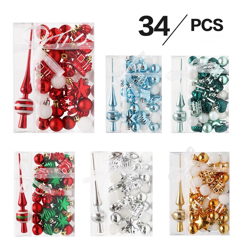 

New Christmas Decorations 34 Pieces of Painted Christmas Ball Set Gift Bag Mini Christmas Tree Pendant Xmas Tree Home Decor