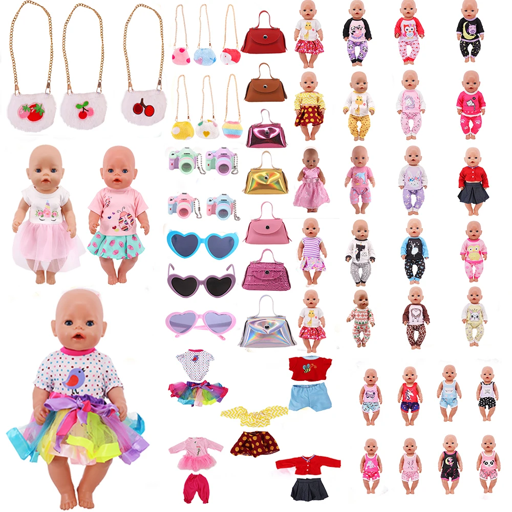 

4 / 3 18 - дюймовые аксессуары для кукольной одежды, 43Cm возрожденные куклы, юбки, камеры, сумки, костюмы Кава Ева, игрушки подарки