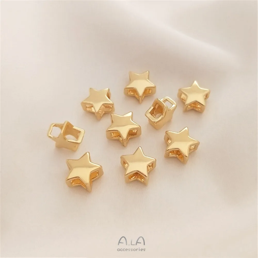 Купи 4K gold double layer pentagram hollow star bracelet spacer beads diy necklace earrings pendant jewelry accessories за 34 рублей в магазине AliExpress