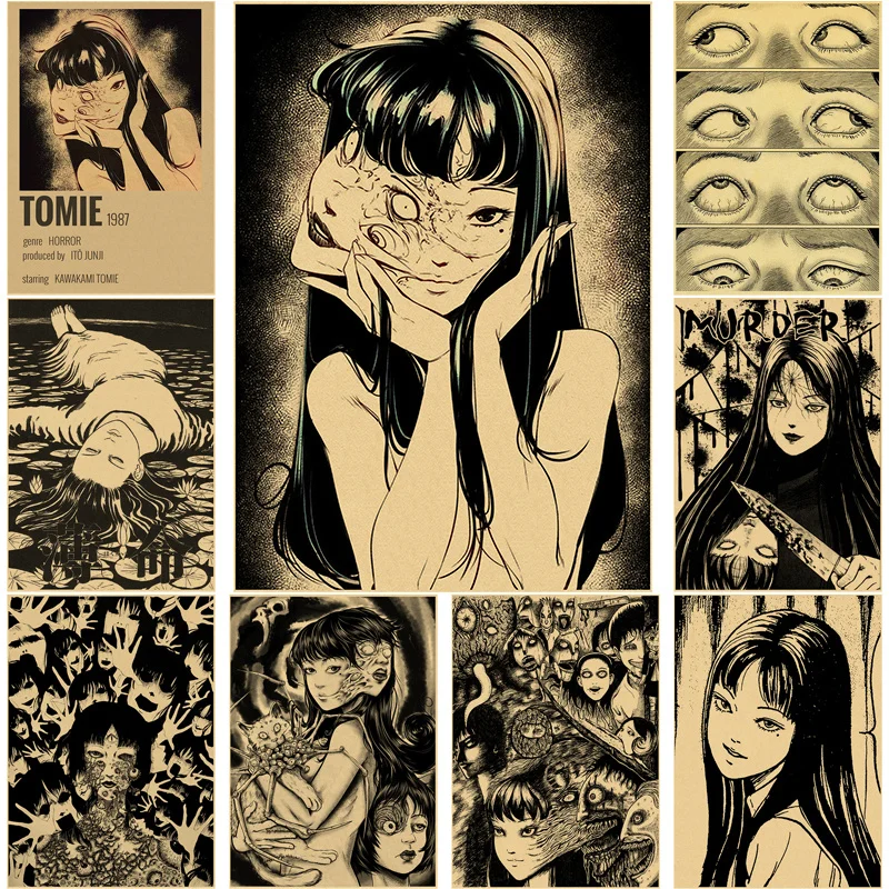 

Horror Anime Tomie Retro Poster Kraft Paper Junji Ito Collection Print Posters Vintage Room Bar Cafe Decor DIY Art Wall Painting