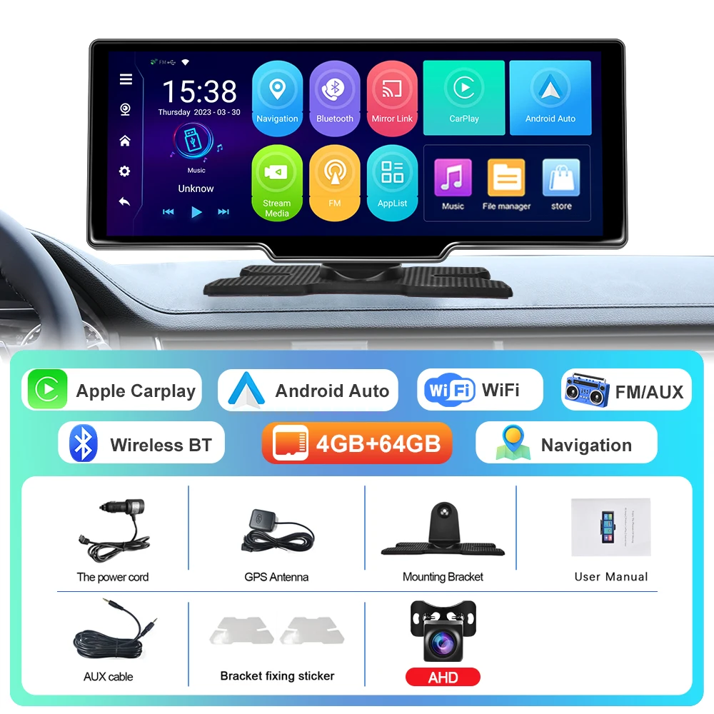 

Podofo Carplay Android-монитор 10,26 "2 + 32G Android Wi-Fi GPS-навигация Android Auto Смарт-плеер Bluetooth Поддержка задней камеры