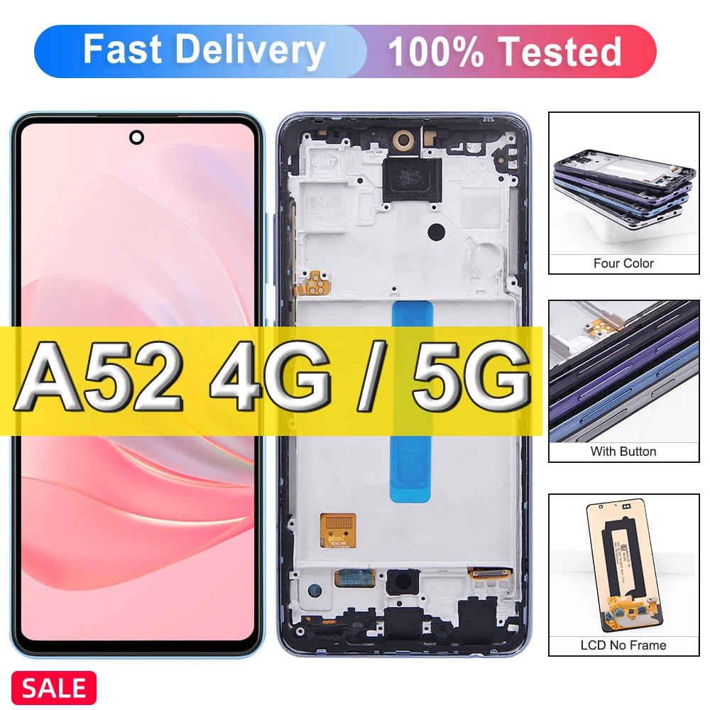 6 5-дюймовый экран A52 для Samsung Galaxy 4G A525F A525F/DS сенсорный ЖК-экран + рамка 5G A526B A526B/DS