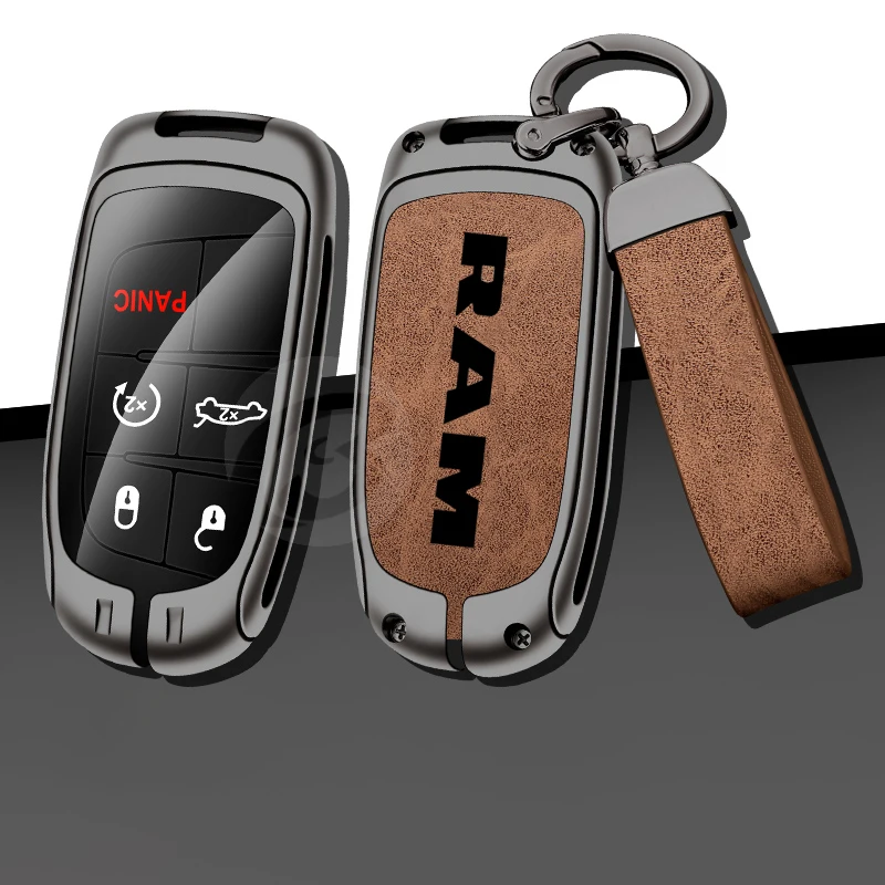 

Fashion Leather Zinc Alloy Car Key Case For Dodge Ram 1500 2500 3500 Protector Keychain Keyring Full Cover Holder Acceaaories