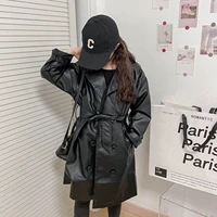 pu teen girls double breasted trench coat 8 10 12 14 autumn winter kids cool jackets with belt girls clothes