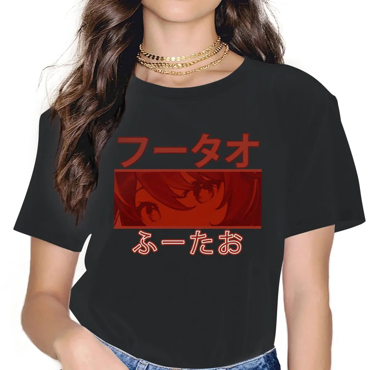 

Vintage Hu Tao T-Shirts Women Crewneck 100% Cotton T Shirts Genshin Impact Game Short Sleeve Tees Summer Clothes