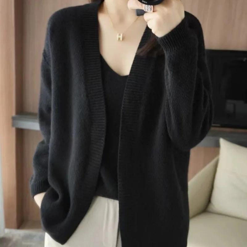 Однотонные кардиганы для женщин корейский стиль вязаный дизайн с длинным