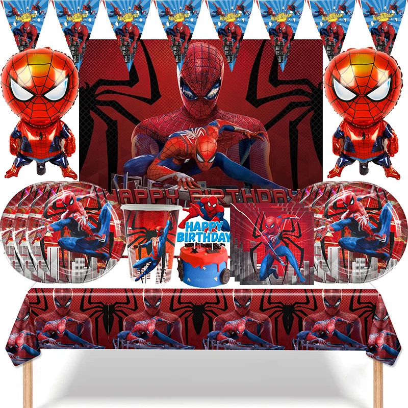 

Red Spiderman Party Supplies Paper Tableware Cup Plate Balloon Banner Tablecloth for Kids Boys Birthday Party Decor Baby Shower