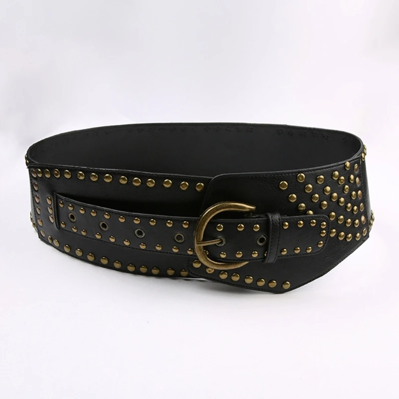 

Fashion Men Teens Rivet Decor Waist Belt PU Adjustable Style Cowboy Waist Strap