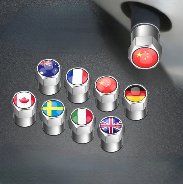 

4 Pcs Aluminum Alloy England British Italy America Russia National Flag Tire Valve Stem Cap Tire Wheel Stem Air Valve Caps