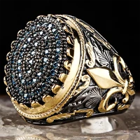 ethnic turkish retro signet open ring for men ancient gold carved sword ring inlaid black zircon party motor biker ring jewelry