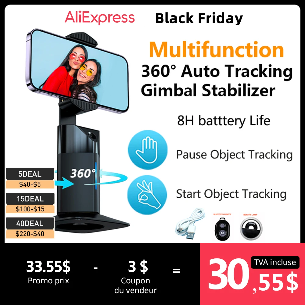 

Smart 360°rotation holder Auto Face Tracking Phone selfie stick AI Follow-Up video Vlog Live Gimbal Stabilizer Tripod for mobile