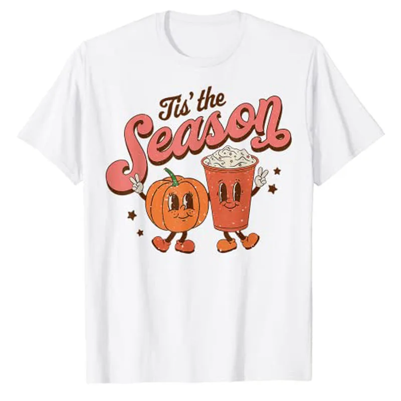 

Tis The Season Pumpkin Spice Funny Fall Vibes Autumn Retro T-Shirt Halloween Costume Gifts Aesthetic Clothes Cartoon Comics Tops
