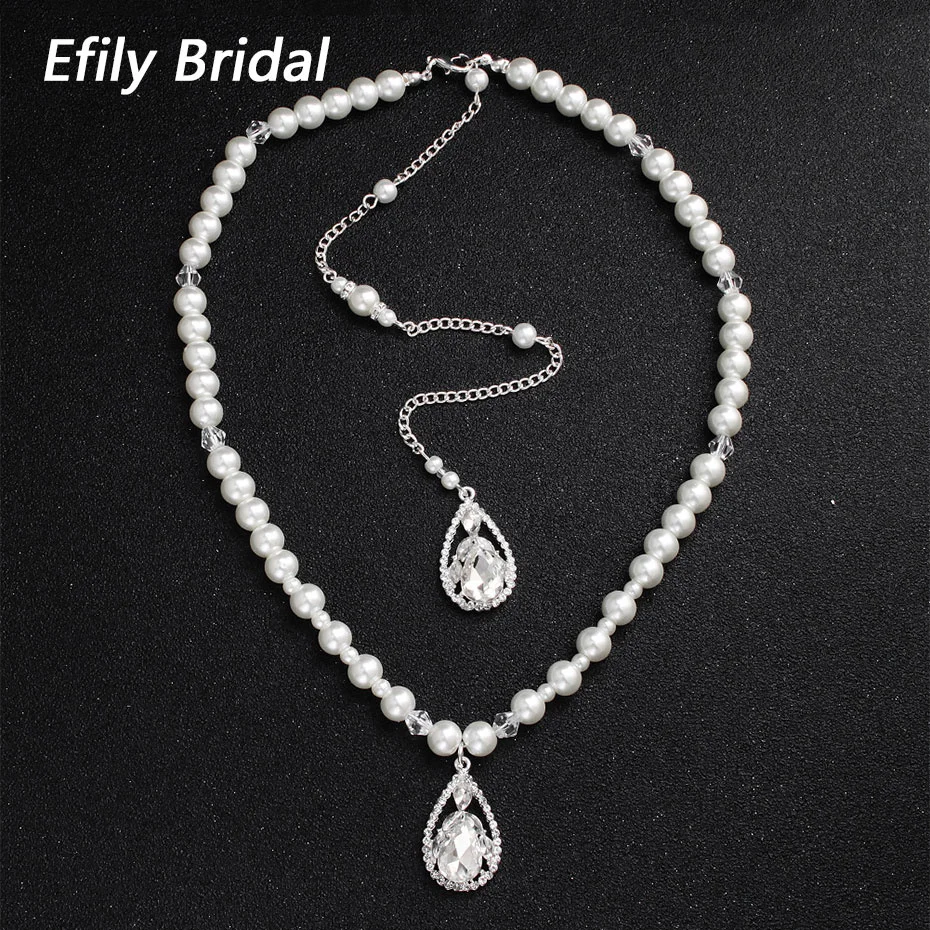 Efily Стразы ожерелье в форме капли воды свадебные аксессуары ювелирные изделия Элегантное Длинное жемчужное ожерелье для платья с открытой спиной