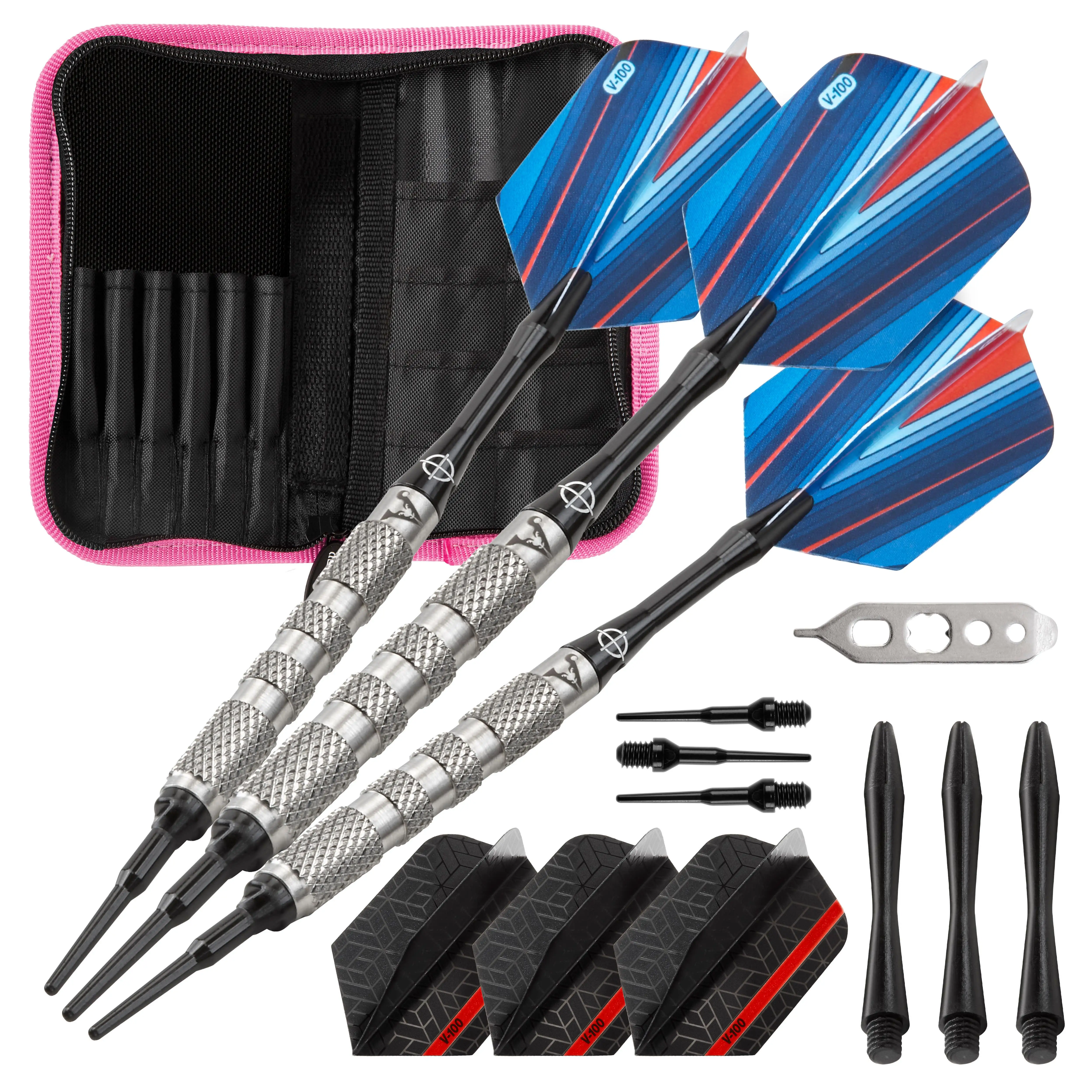

Sidewinder Tungsten Soft Tip Darts накатанный ствол 18 грамм и Casemaster Deluxe Розовая нейлоновая фотосессия