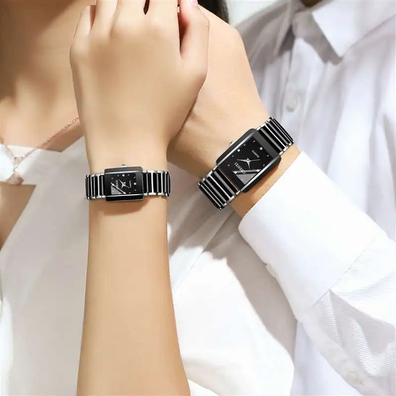 2023 Hot Selling Couple Watch High Quality Square Fashionable Quartz Wristwatch for lover stainless steel band drop shipping